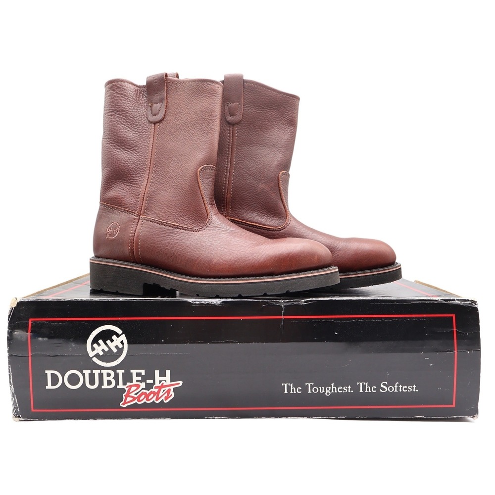 Double-H Boots Steel Toe 10 D Mens Brown Leather Vintage Y2K Work Boots New Box